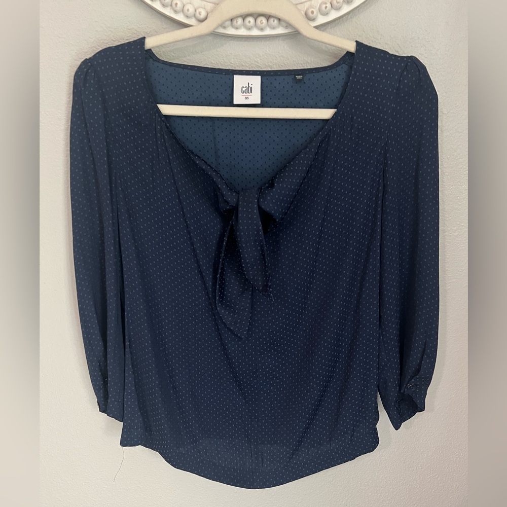 CAbi Navy Blue Blouse with Bow Detail